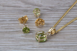 Real Peridot Earrings and Necklace Set, Solid 9ct Yellow Gold