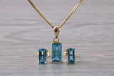Real Topaz Earrings and Necklace Set, Solid 9ct Yellow Gold