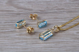 Real Topaz Earrings and Necklace Set, Solid 9ct Yellow Gold