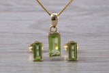 Real Peridot Earrings and Necklace Set, Solid 9ct Yellow Gold