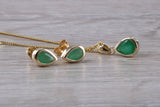 Real Emerald Earrings and Necklace set, Solid 9ct Yellow Gold