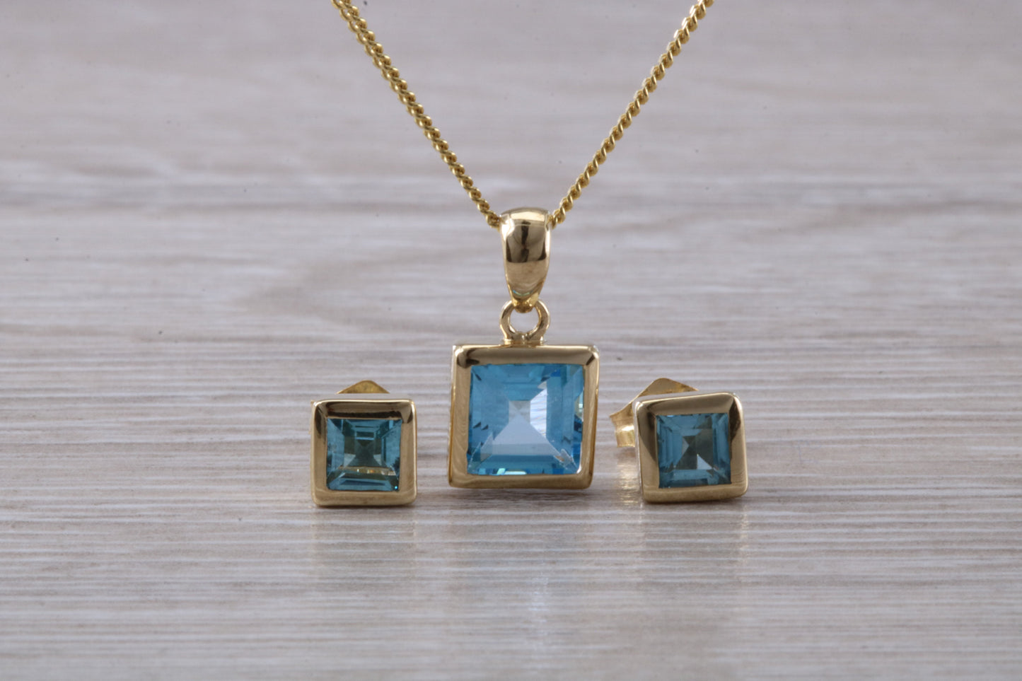 Real Topaz Earrings and Necklace Set, Solid 9ct Yellow Gold