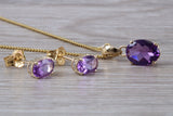 Real Amethyst Earrings and Necklace Set, Solid 9ct Yellow Gold