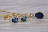 Real Blue Sapphire Earrings and Necklace Set, Solid 9ct Yellow Gold