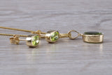 Real Peridot Earrings and Necklace Set, Solid 9ct Yellow Gold