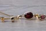 Real Garnet Earrings and Necklace Set, Solid 9ct Yellow Gold