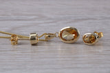 Real Citrine Earrings and Necklace Solid 9ct Yellow Gold