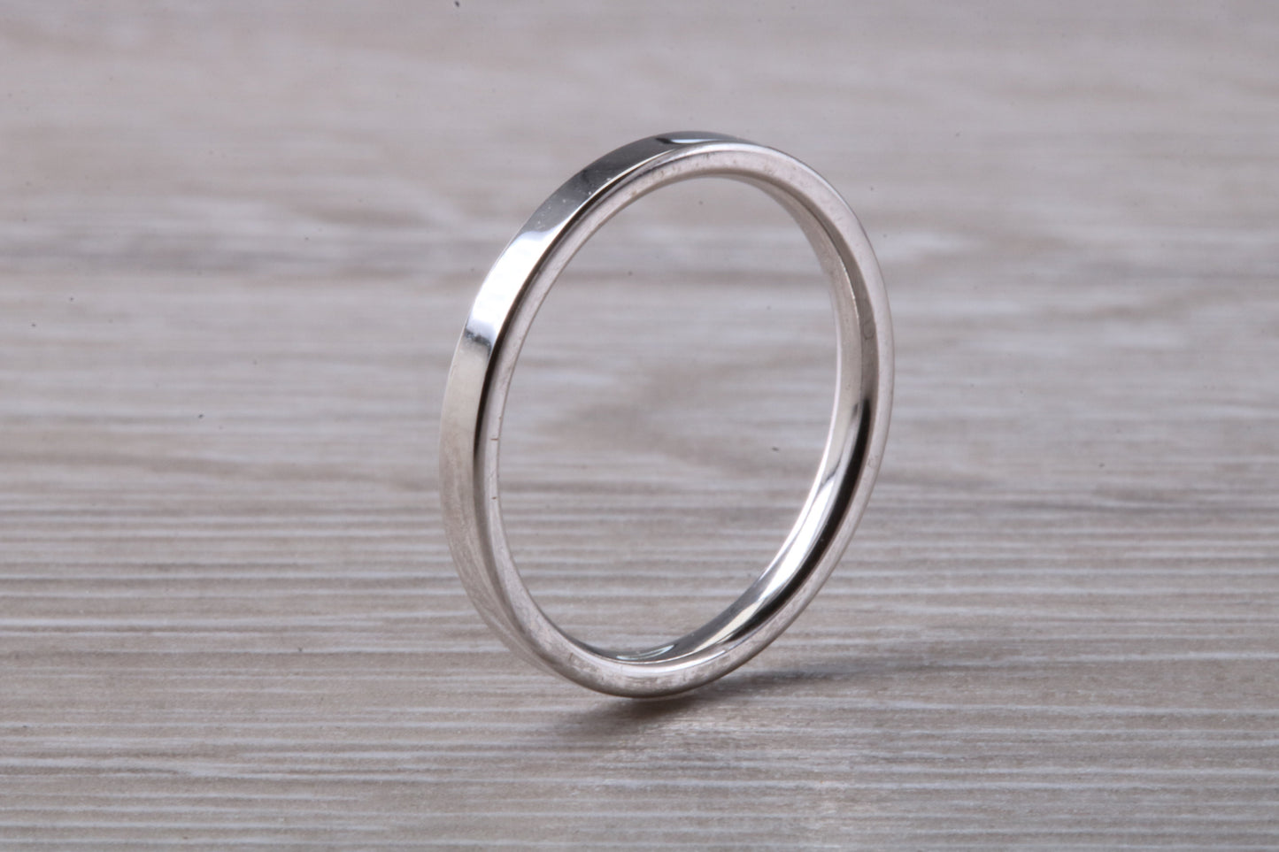 2 mm Wide Flat Comfort Fit Profile Wedding Band, made from solid 9ct White Gold