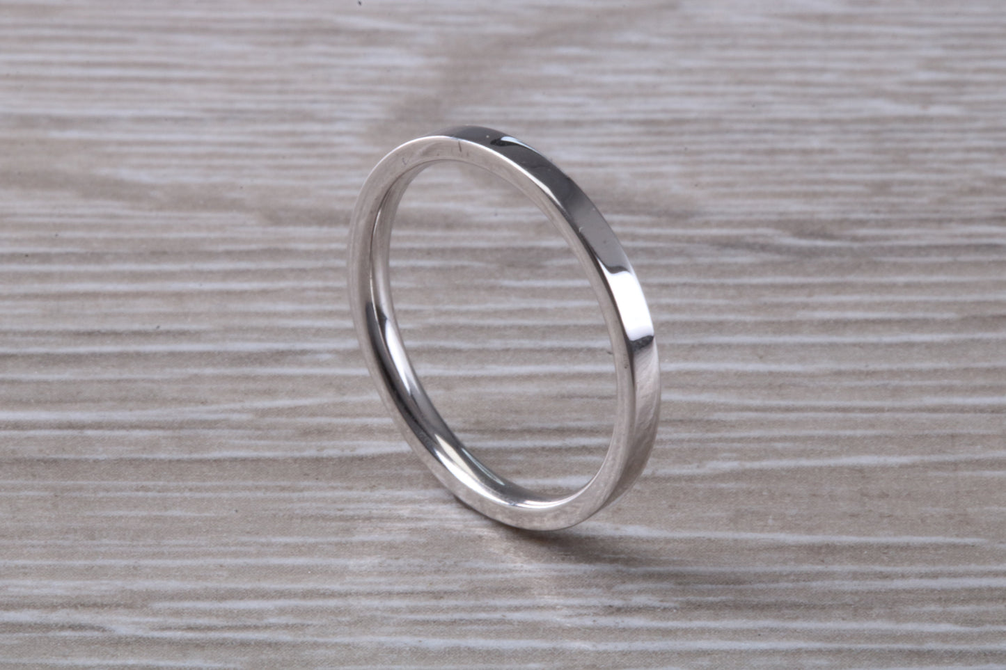 2 mm Wide Flat Comfort Fit Profile Wedding Band, made from solid 9ct White Gold