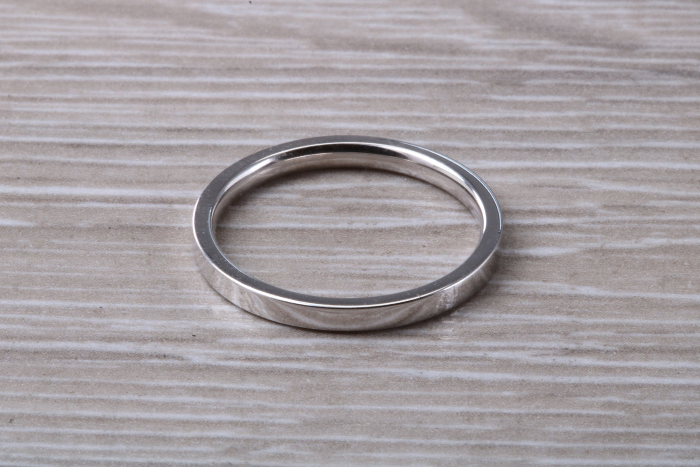 2 mm Wide Flat Comfort Fit Profile Wedding Band, made from solid 9ct White Gold