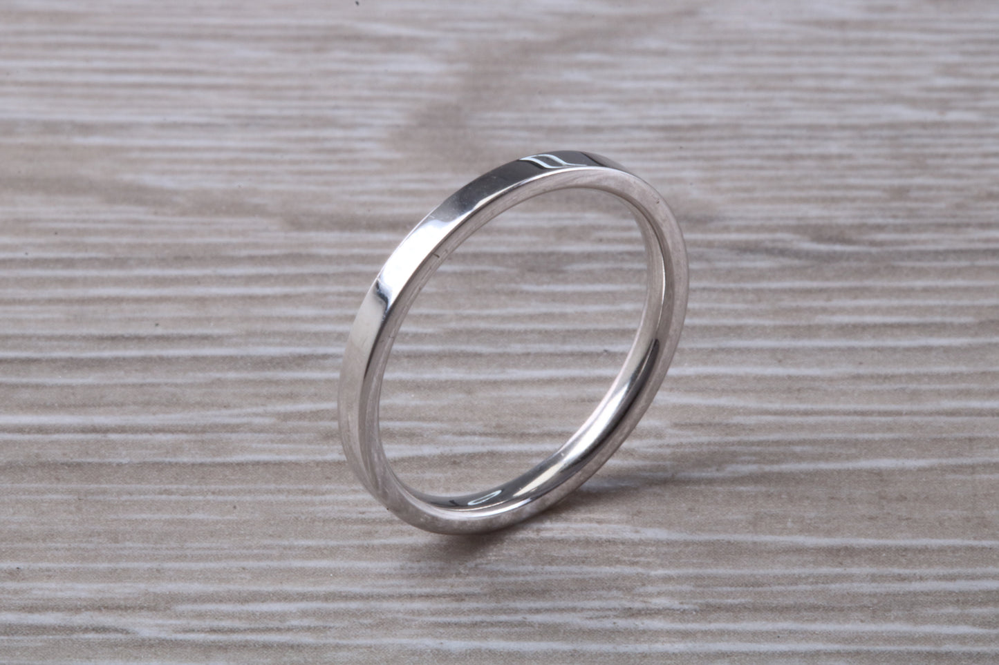 2 mm Wide Flat Comfort Fit Profile Wedding Band, made from solid 9ct White Gold