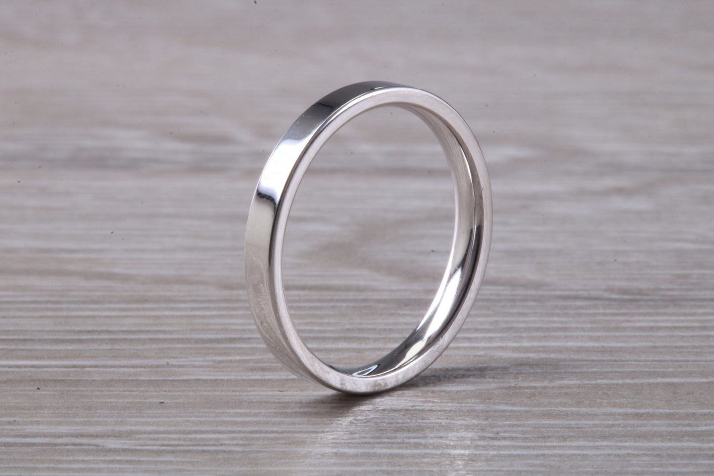 2.50 mm Wide Flat Comfort Fit Profile Wedding Band, made from solid 9ct White Gold