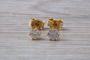 Half Carat Diamond Solitaire Stud Earrings in 18 ct Yellow Gold, British Hallmarked