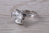 Elegant real Diamond look ring, sterling silver set with Oval cut Diamond white C Z, very unusual design