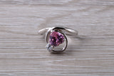 Pink heart shape C Z ring, sterling silver