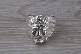 Large and heavy American Indian head ring,solid silver,unisex for ladies and gents,available in silver, yellow gold, white gold and platinum