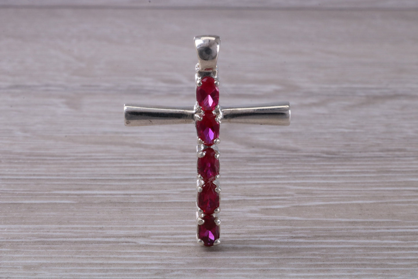 Sterling Silver Ruby CZ set Cross Necklace