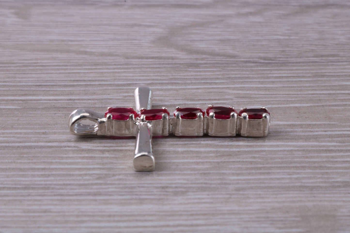 Sterling Silver Ruby CZ set Cross Necklace