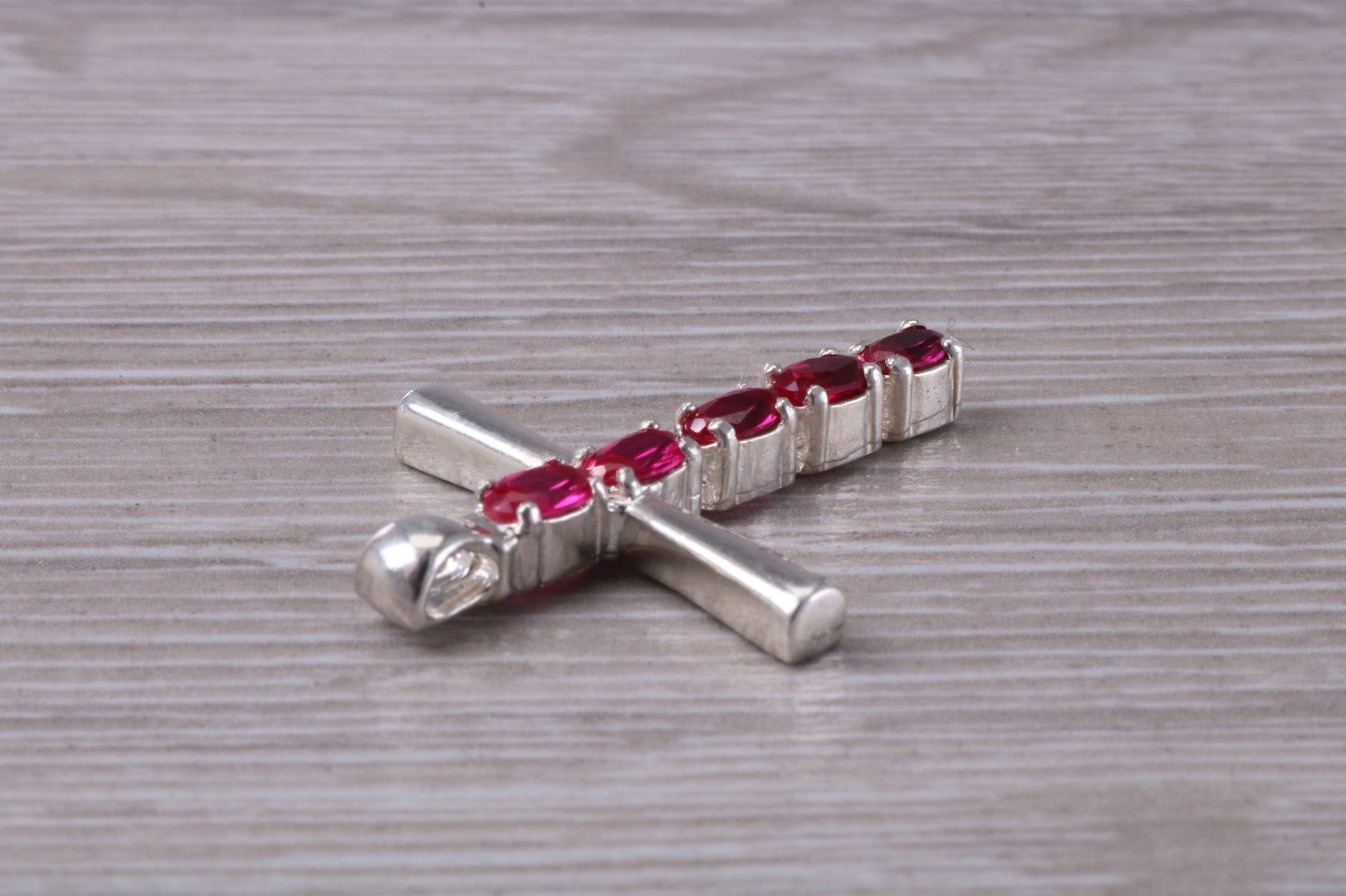 Sterling Silver Ruby CZ set Cross Necklace