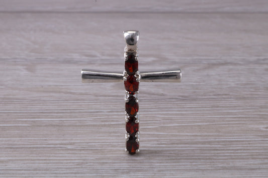 Sterling Silver Garnet C Z set Cross Necklace
