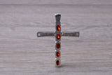 Sterling Silver Garnet C Z set Cross Necklace