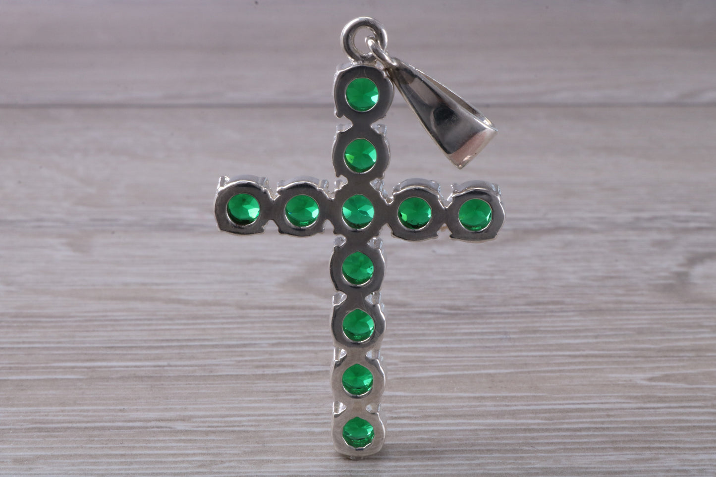 Large Emerald C Z set Sterling Silver Cross