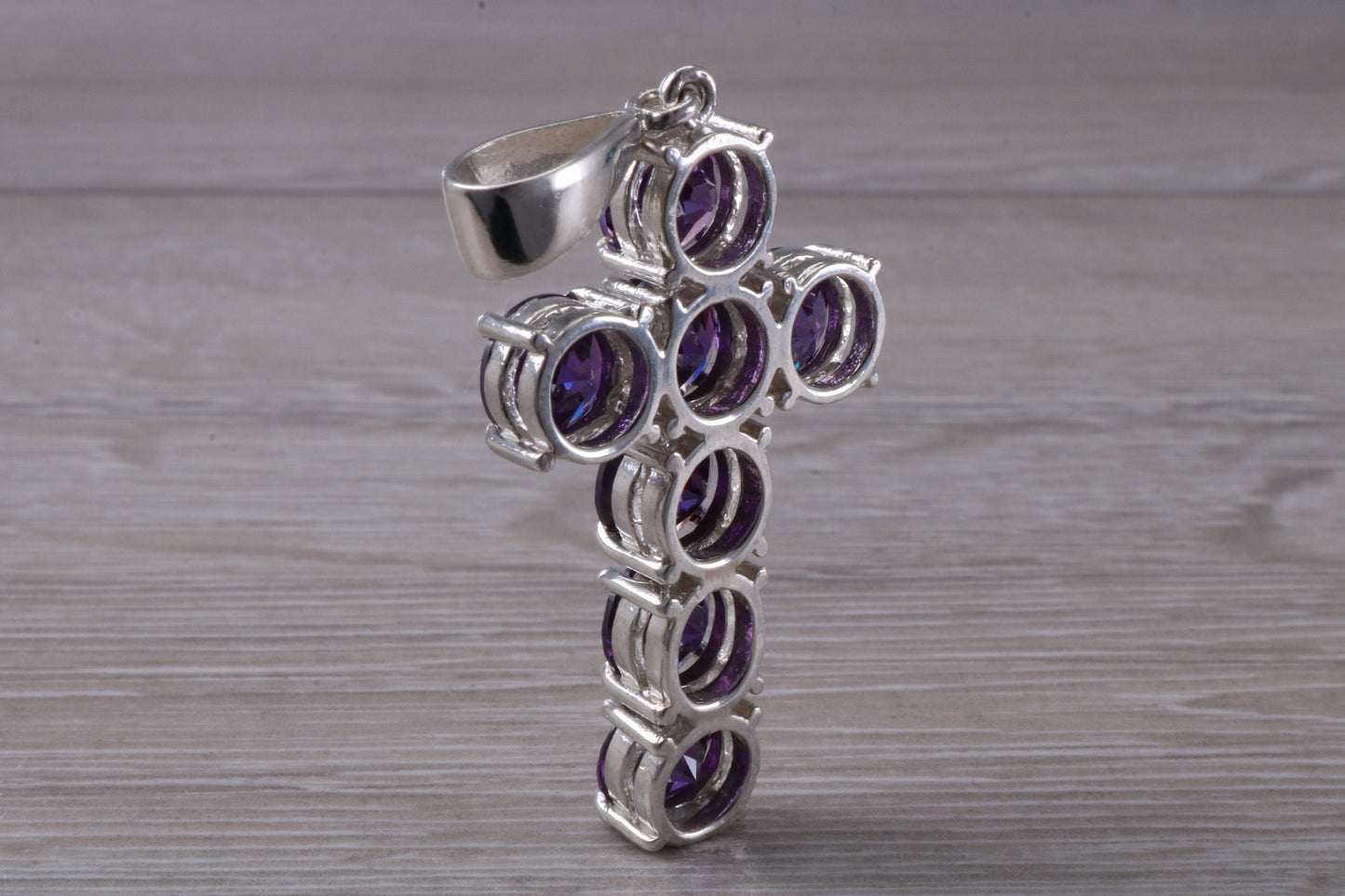 Large and Chunky Sterling Silver Amethyst C Z set Cross.