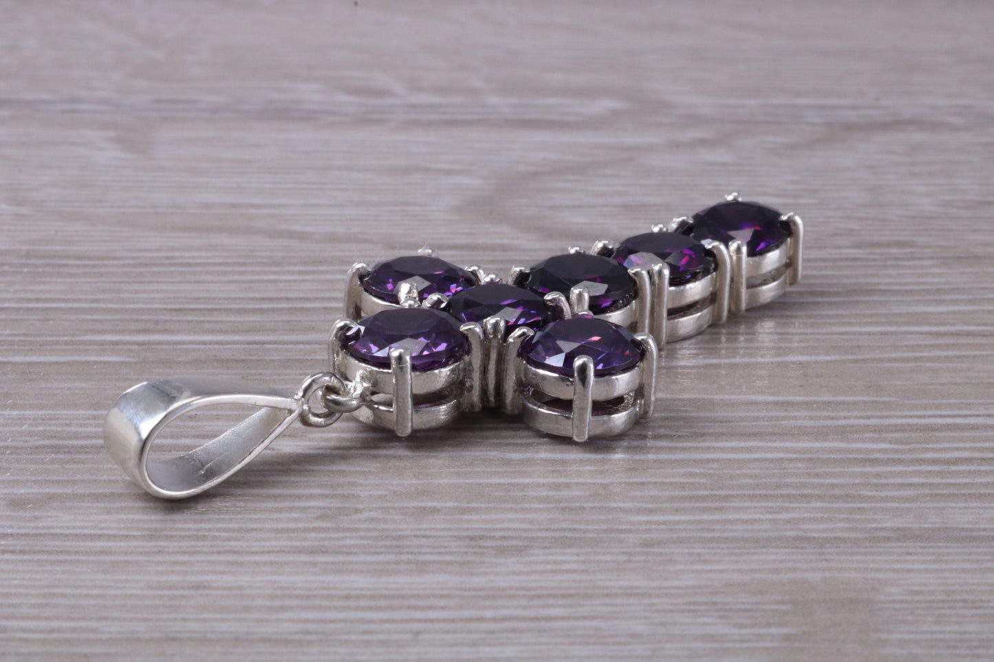 Large and Chunky Sterling Silver Amethyst C Z set Cross.