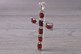 Sterling Silver Garnet C Z set Cross Necklace