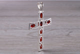 Sterling Silver Garnet C Z set Cross Necklace