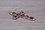 Sterling Silver Garnet C Z set Cross Necklace