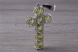 Very Large and Chunky Sterling Silver Peridot C Z set Cross Necklace