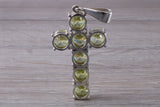 Very Large and Chunky Sterling Silver Peridot C Z set Cross Necklace