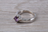 Amethyst ring, sterling silver set with Princess cut Amethyst Cubic Zirconia, Ideal promise, dress engagement ring