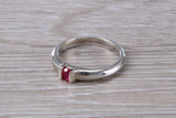 Ruby ring, sterling silver set with round cut Ruby Cubic Zirconia, Ideal promise, dress engagement ring