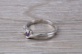 Petite Amethyst ring, sterling silver set with small round cut Amethyst Cubic Zirconia, Ideal promise, dress engagement ring