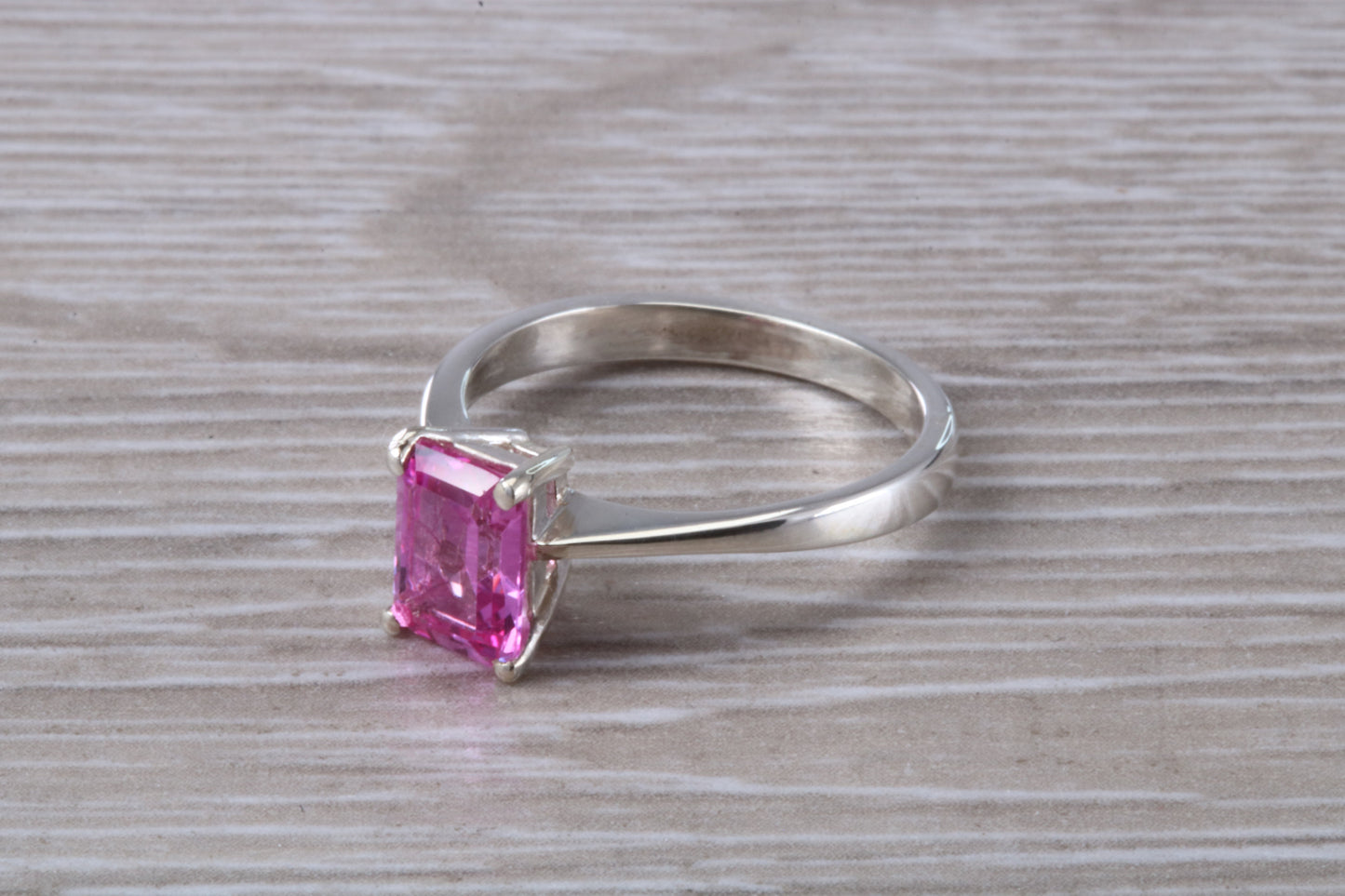 Pink Topaz ring made from Sterling Silver, set with octagon cut Pink Topaz Cubic Zirconia, ideal dress, promise or engagement ring