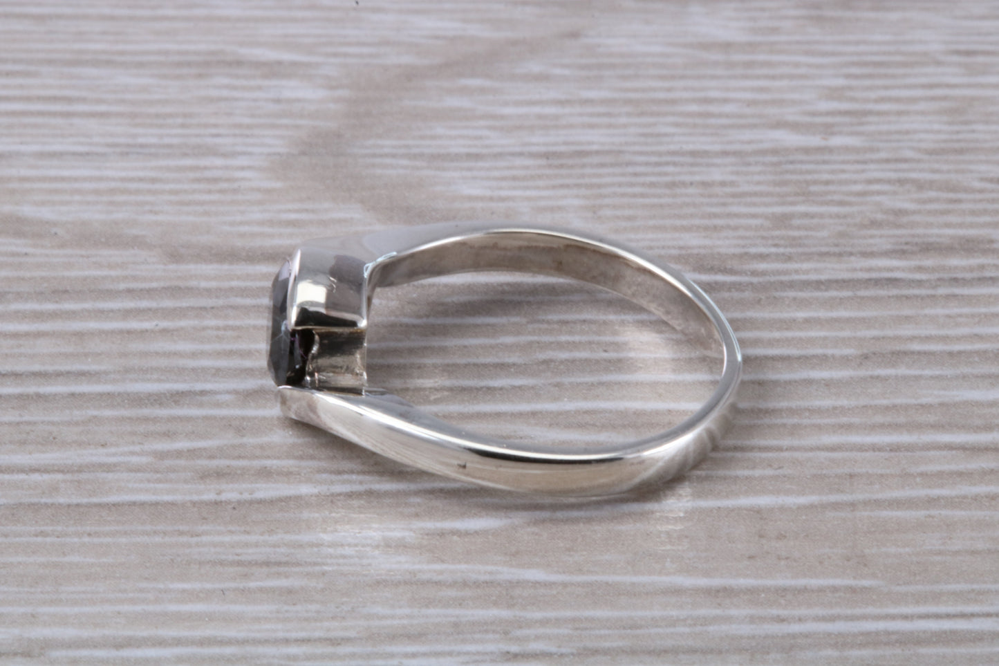Black Diamond look ring, sterling silver set with oval cut Black Diamond look C Z, Ideal promise, dress engagement ring