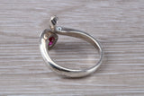 Ruby and Diamond look ring, sterling silver set with round cut Ruby and Diamond Cubic Zirconia, Ideal promise, dress engagement ring