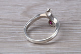 Ruby and Diamond look ring, sterling silver set with round cut Ruby and Diamond Cubic Zirconia, Ideal promise, dress engagement ring