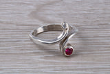 Ruby and Diamond look ring, sterling silver set with round cut Ruby and Diamond Cubic Zirconia, Ideal promise, dress engagement ring