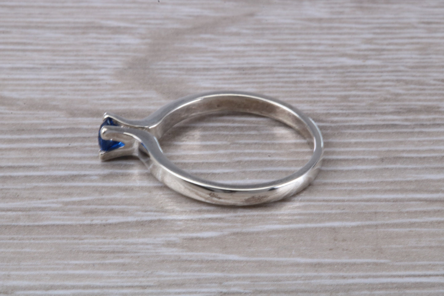 Simple and very elegant real Blue Sapphire look ring, sterling silver set with round Sapphire C Z