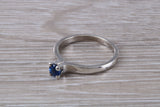 Simple and very elegant real Blue Sapphire look ring, sterling silver set with round Sapphire C Z