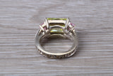 Dressy real Diamond look ring, sterling silver set with Peridot and Diamond look Cubic Zirconia, Ideal promise, dress engagement ring
