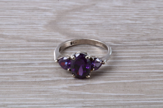 Amethyst ring, sterling silver set with Amethyst Cubic Zirconia, Ideal promise, dress engagement ring