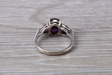 Amethyst ring, sterling silver set with Amethyst Cubic Zirconia, Ideal promise, dress engagement ring