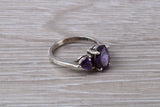 Amethyst ring, sterling silver set with Amethyst Cubic Zirconia, Ideal promise, dress engagement ring