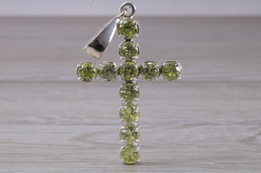 Sterling Silver Peridot C Z set Cross necklace