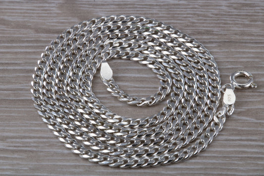 Heavy Diamond Cut Curb Chain. Sterling Silver. 20 inch Length