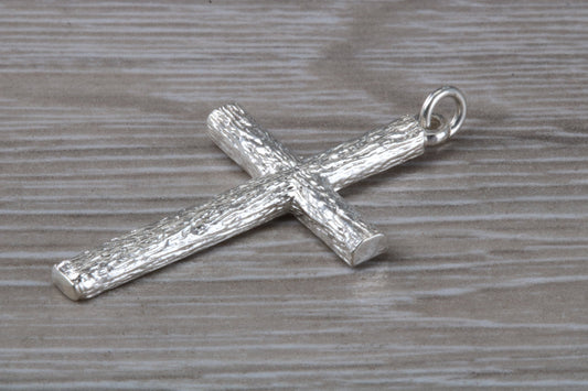 Large Bark Effect Sterling Silver Cross Necklace